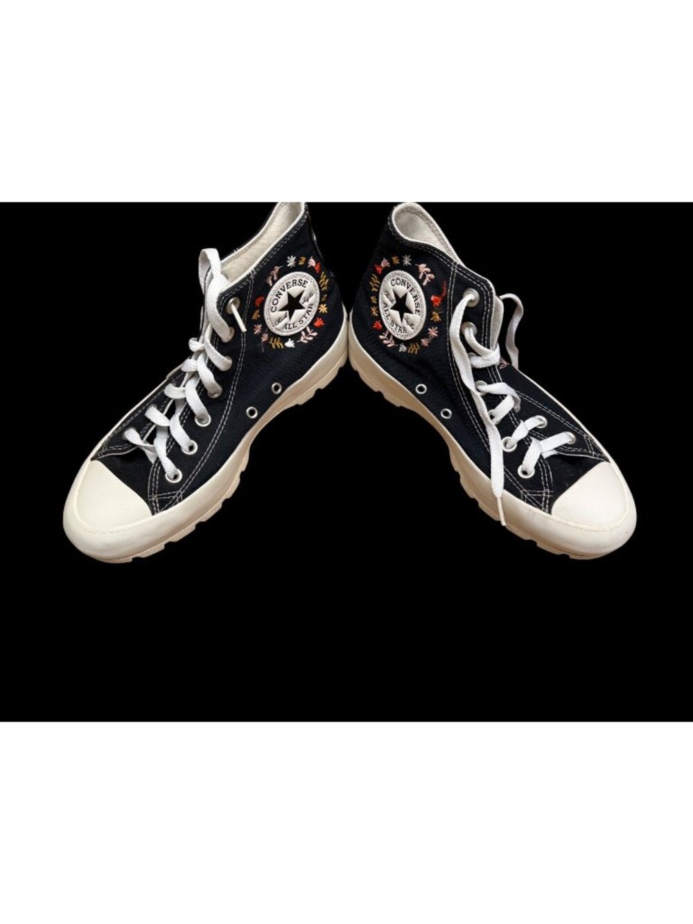 Converse Chuck Taylor All Star Black High-Top Sneakers Embroidered Floral Sz 8